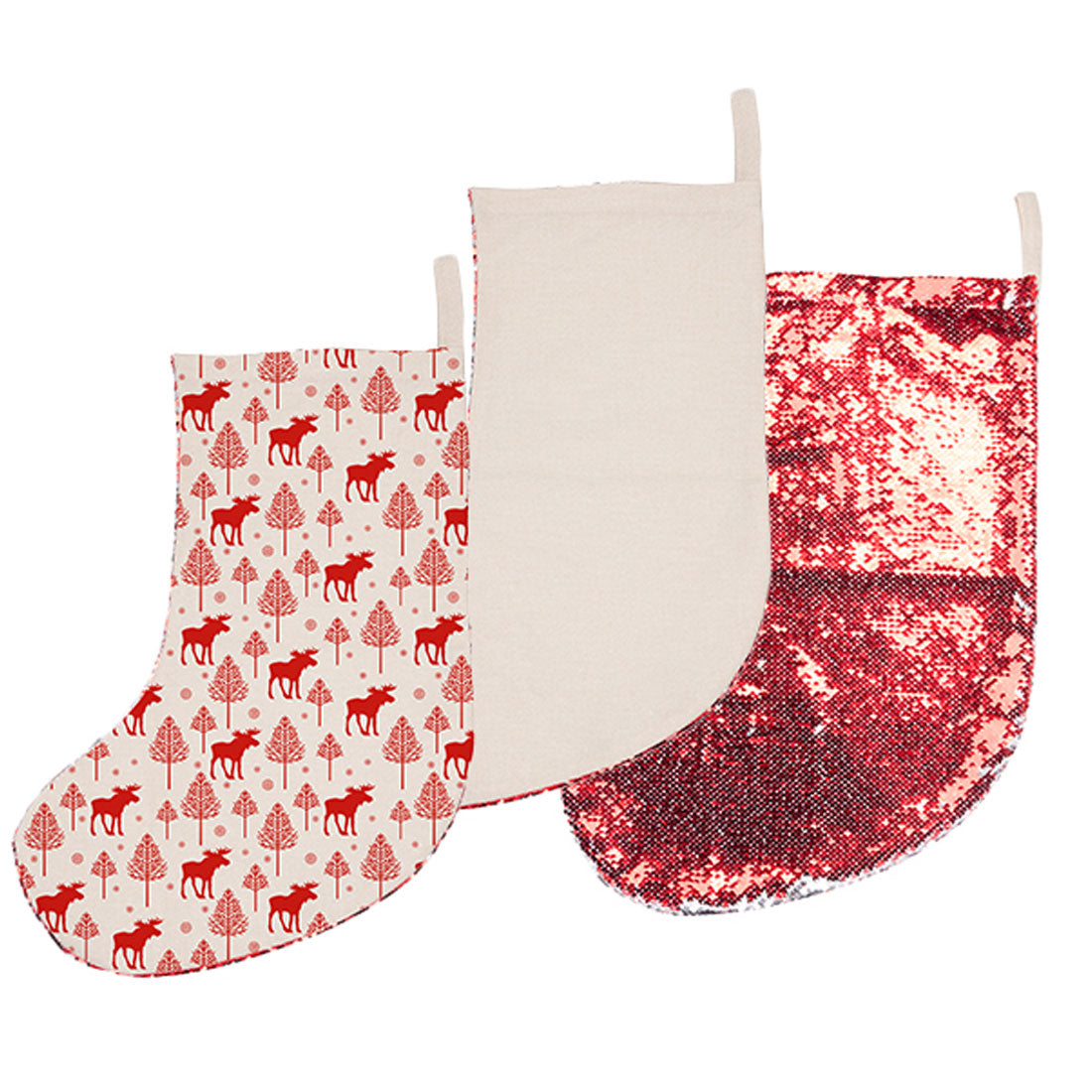 Pearl Coating™ Sublimation Sequin Christmas Stocking Red with Silver - Joto Imaging Supplies Canada