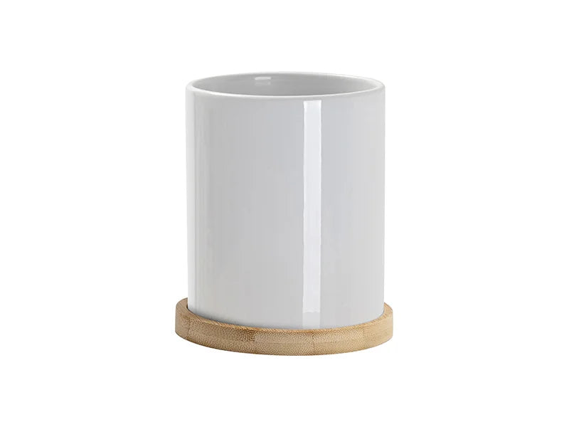 Pearl Coating™ 11oz Ceramic Flowerpot with Bamboo Base (Pack of 12) - Joto Imaging Supplies Canada