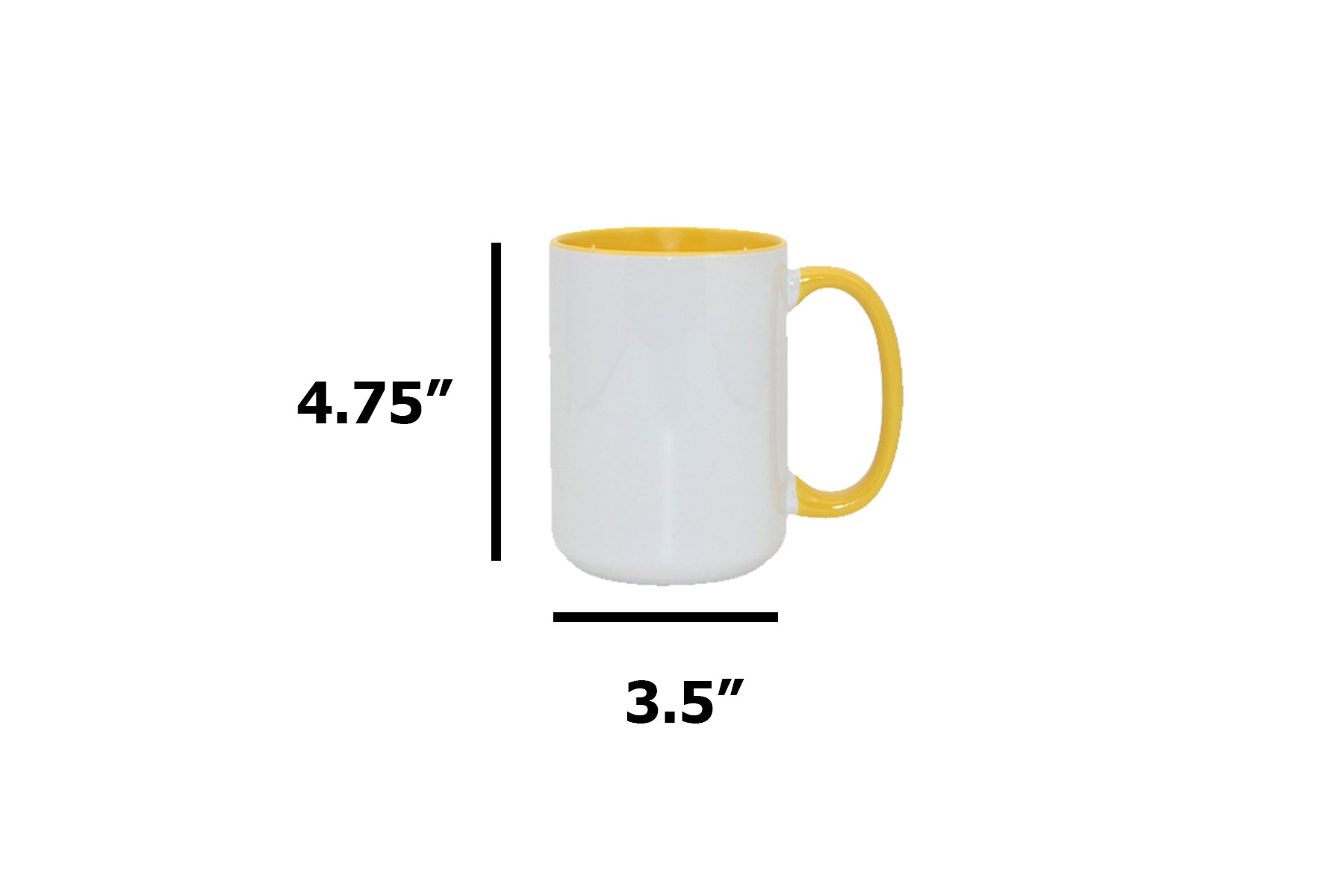 15oz Inner Colored Sublimation Mug, yellow dimensions