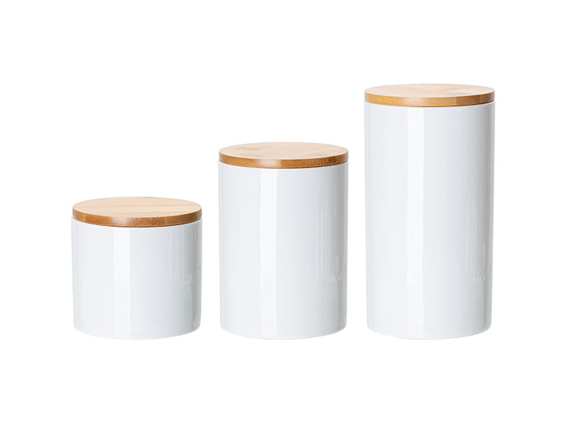 Pearl Coating™ Sublimation Ceramic Storage Jar with Bamboo Lid - Pack of 3 - Joto Imaging Supplies Canada