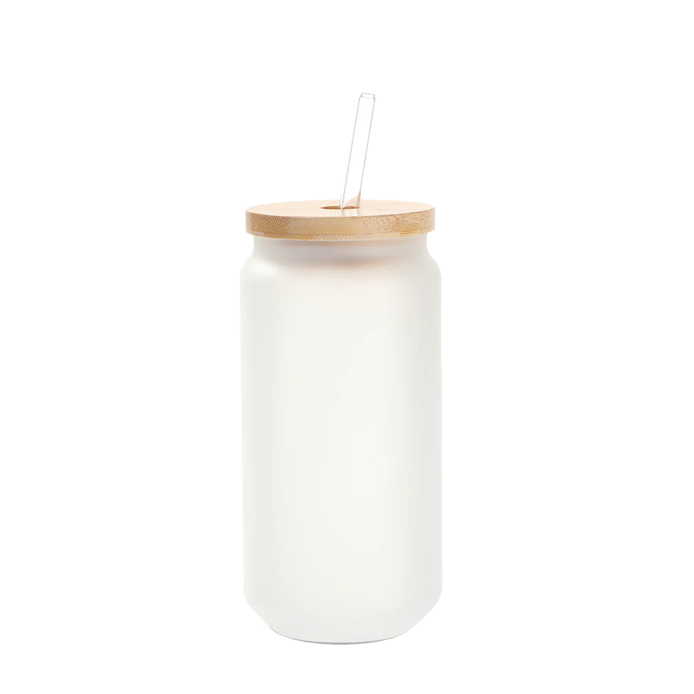Craft Express 6 Pack 18oz Frosted Glass Can-Shaped Mugs with Bamboo Lids and Clear Glass Straws for Sublimation Printing - Joto Imaging Supplies Canada