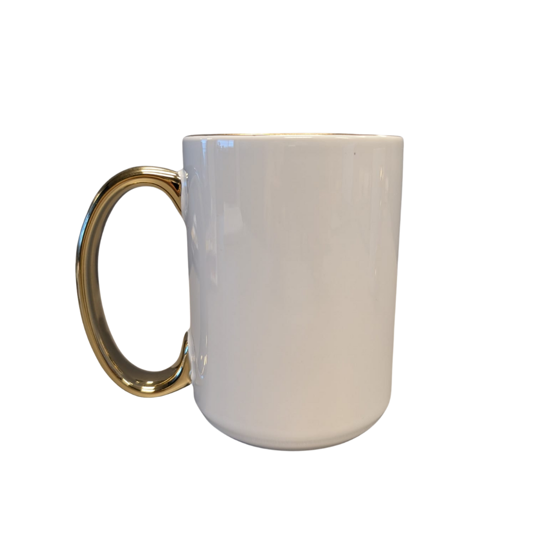 15oz Sublimation Gold Rim and Handle White Mug