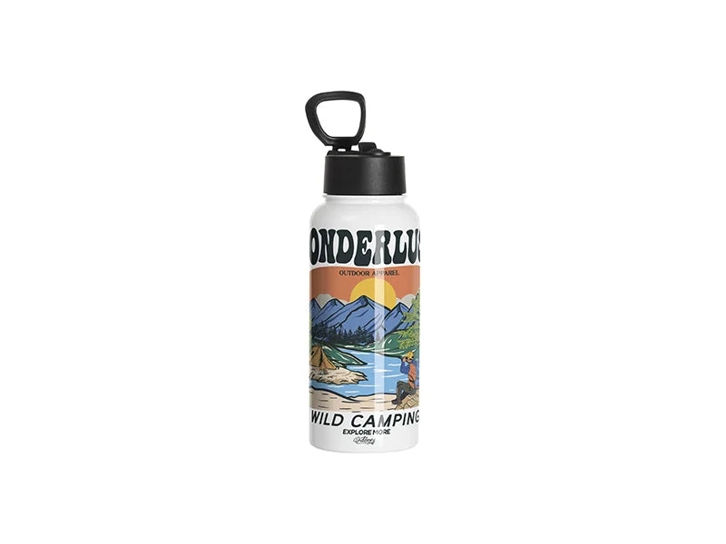 Stainless Steel White Water Bottle Printed