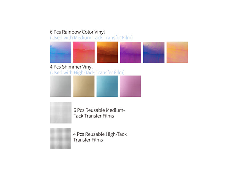 Craft Express 10 Pack Two-Tone Adhesive Vinyl Sheets with Rainbow, Shimmer, and Transfer Films - Joto Imaging Supplies Canada