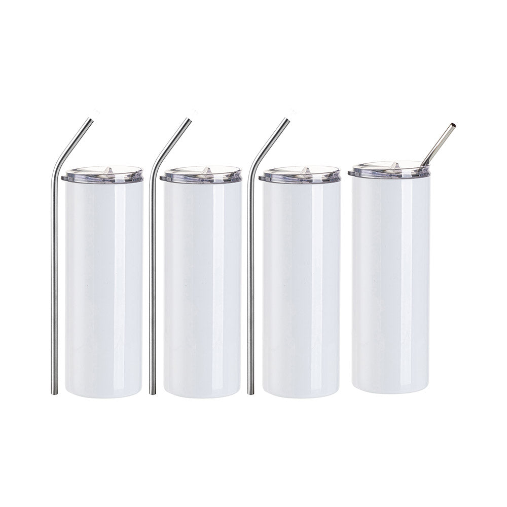 Craft Express 4 Pack 20 oz. Stainless Steel Skinny Sublimation Tumbler with Lid and Straw - Craft Express Canada