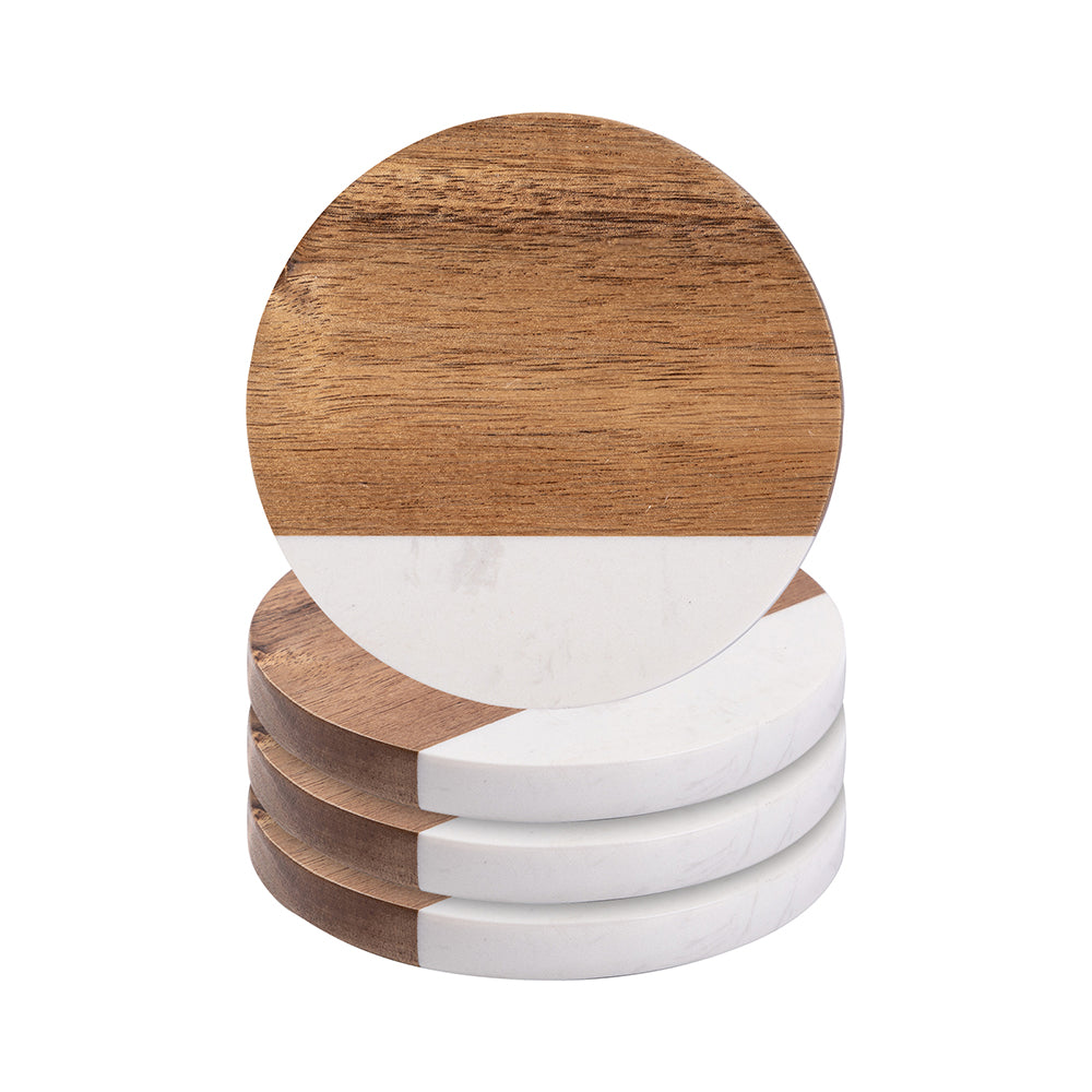 Craft Express 4 Pack Engravable Round Marble Wood Coasters - Craft Express Canada