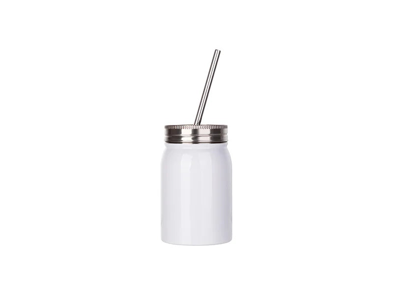 Pearl Coating™ 17oz Sublimation White Stainless Steel Mason Tumbler with Straw - Pack of 5 - Joto Imaging Supplies Canada