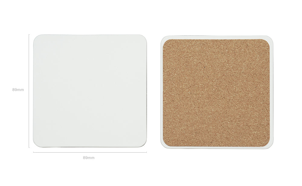 Pearl Coating™ Polymer Coaster w/ Cork, Square 8.9x8.9cm Matte - Pack of 10 - Joto Imaging Supplies Canada