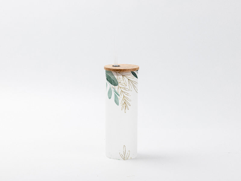 Pearl Coating™ 17oz Sublimation Glass Skinny Tumbler with Straw and Bamboo lid Frosted - Pack of 12 - Joto Imaging Supplies Canada